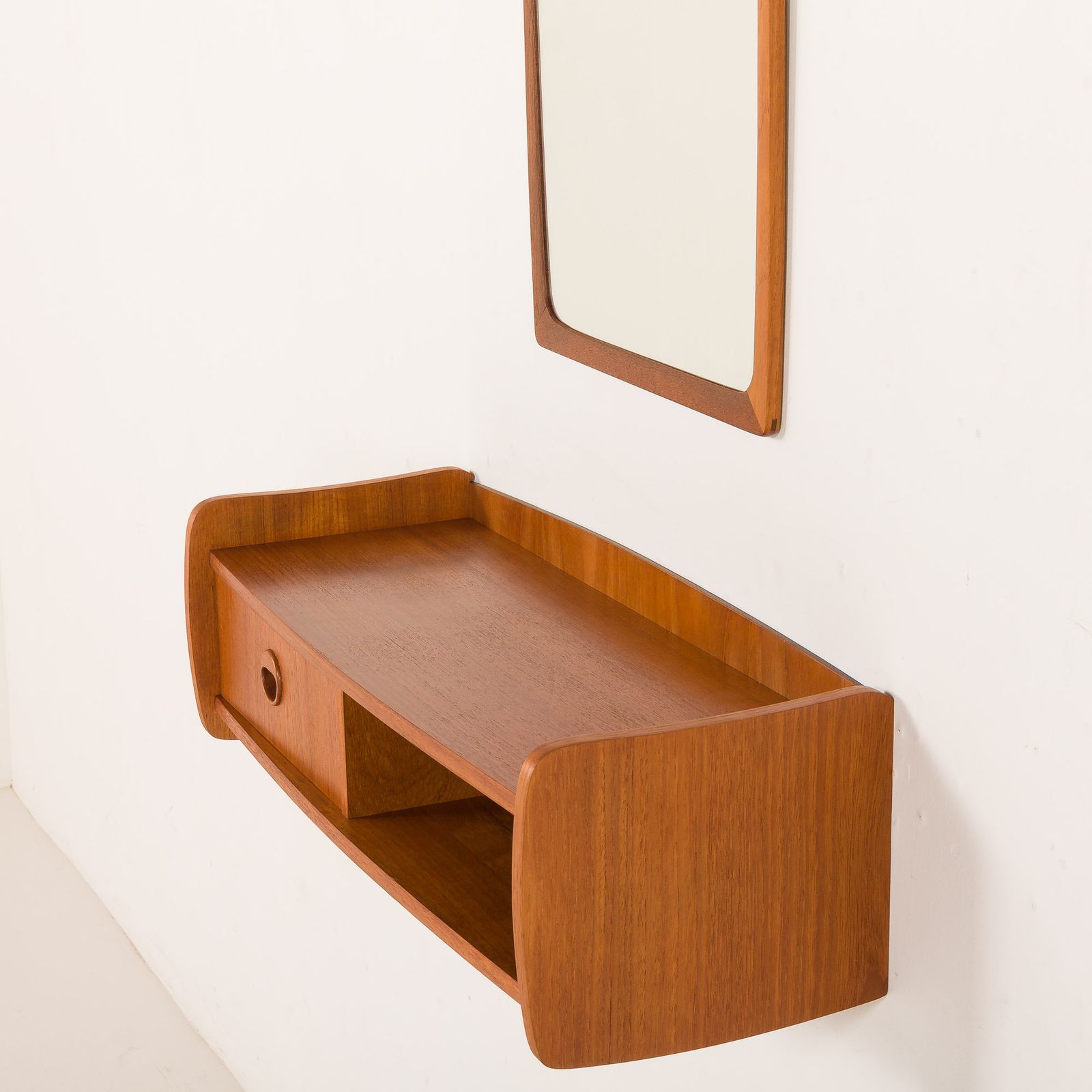 Scandinavian Mid Century Teak Mirror With A Console, 1960s photo buy