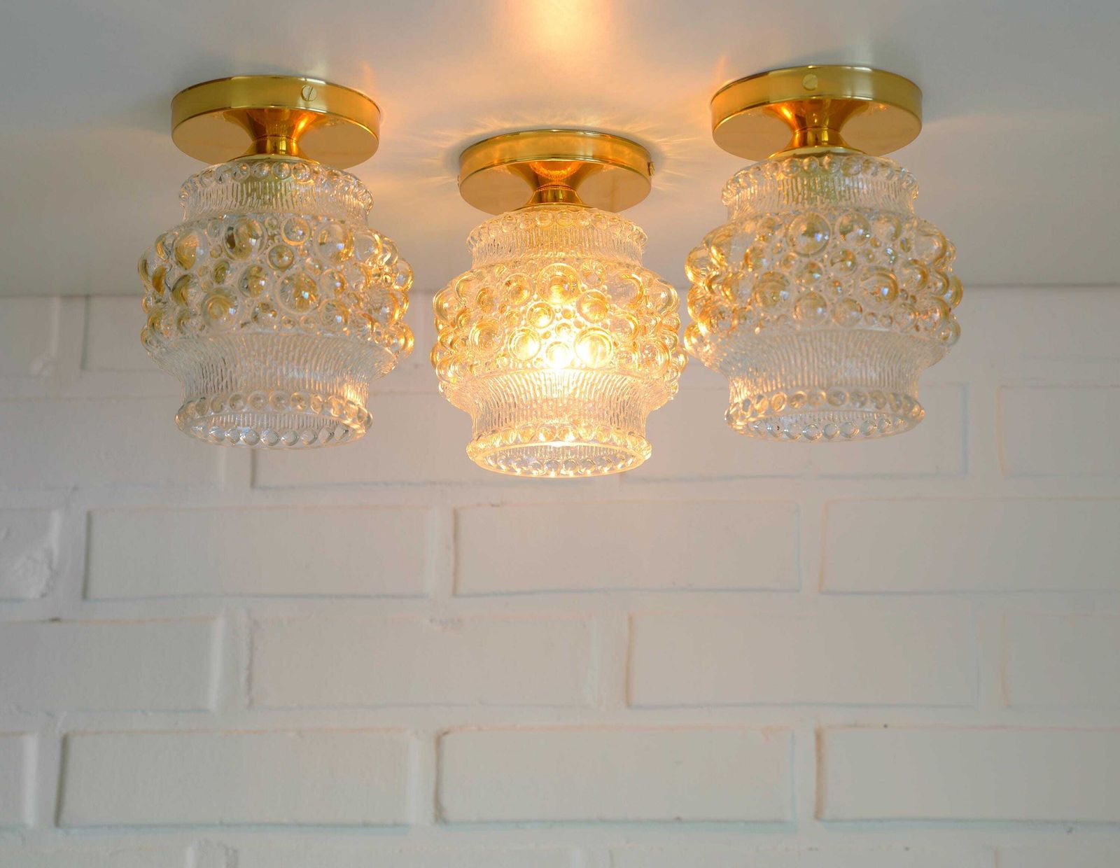 1 Of 3 Hand Blown Bubble Glass Sconce Lamps / Redesign Vintage Flush Mount Light / Gold Ceiling Lighting photo furniture