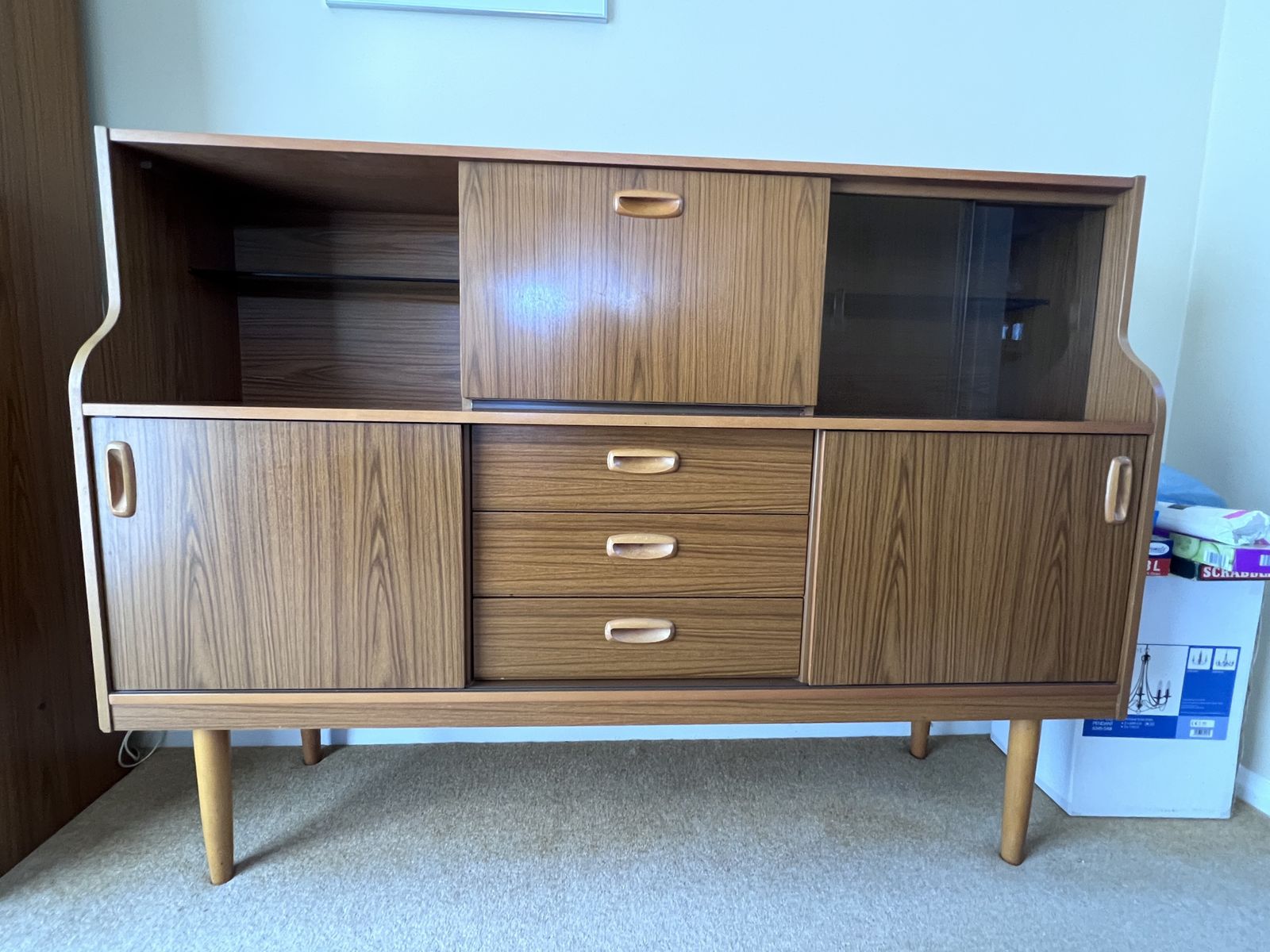 Mid Century Schreiber Teak Effect Sideboard, Scandi Style photo furniture