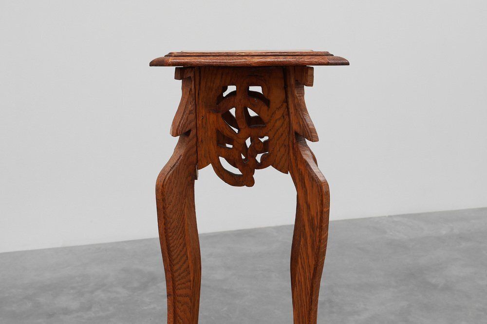 Tall Art Deco Oak Pedestal With 2 Levels, France, 1910s photo Home Decor