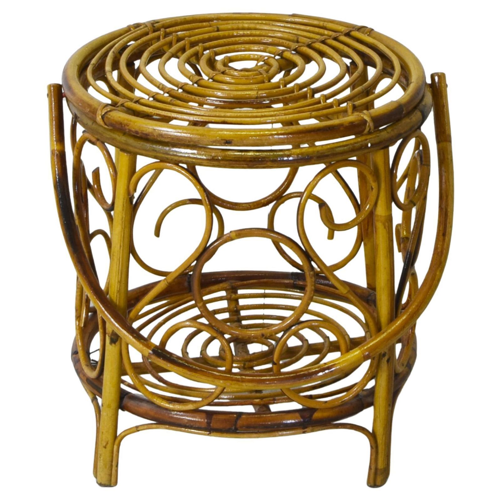 Vintage 60s Bamboo & Rattan Pouf