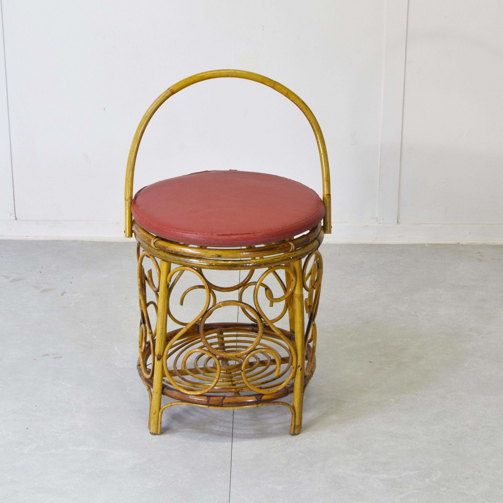 Vintage 60s Bamboo & Rattan Pouf photo for sale