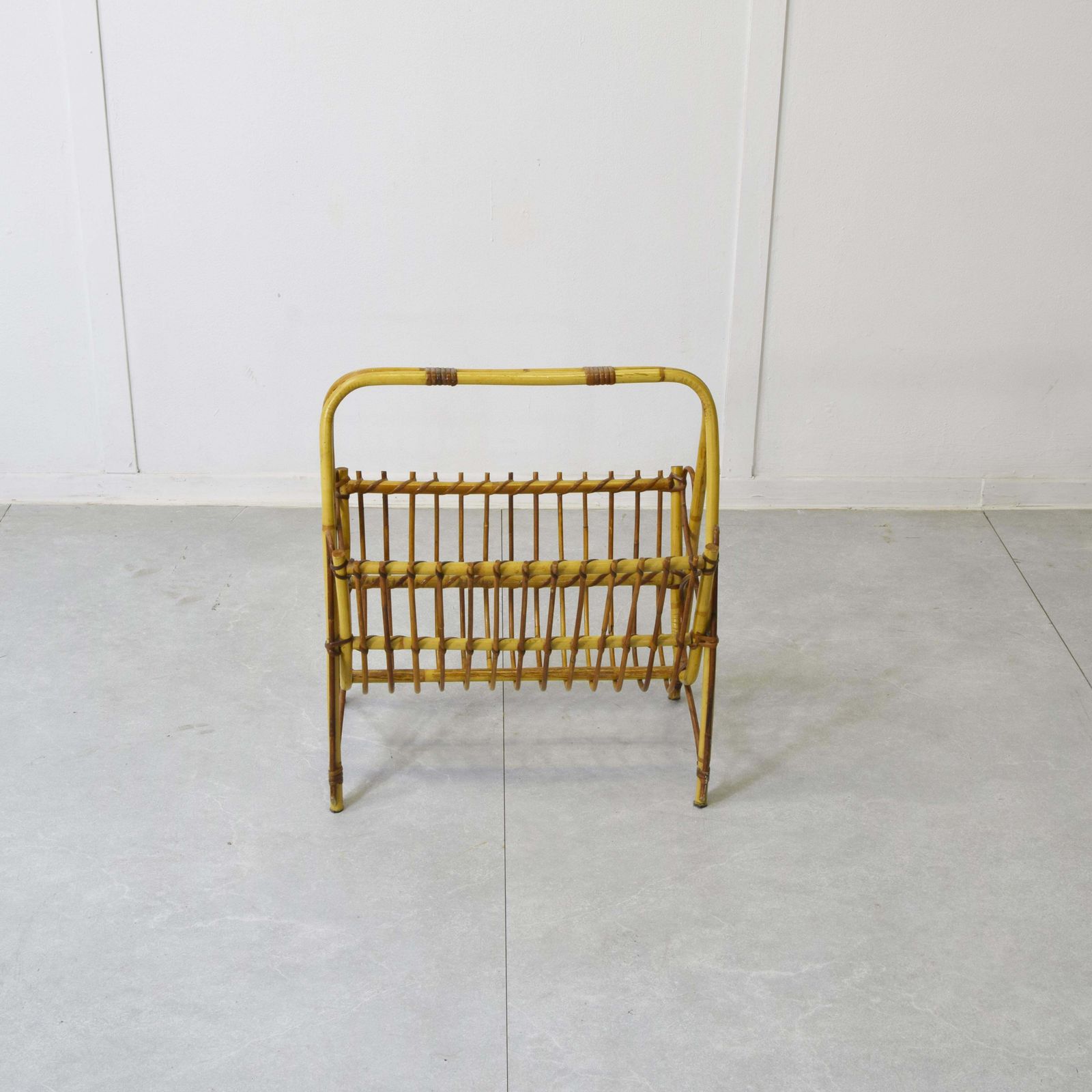 Italian Bamboo & Rattan Magazine Rack 1960s photo vinterior