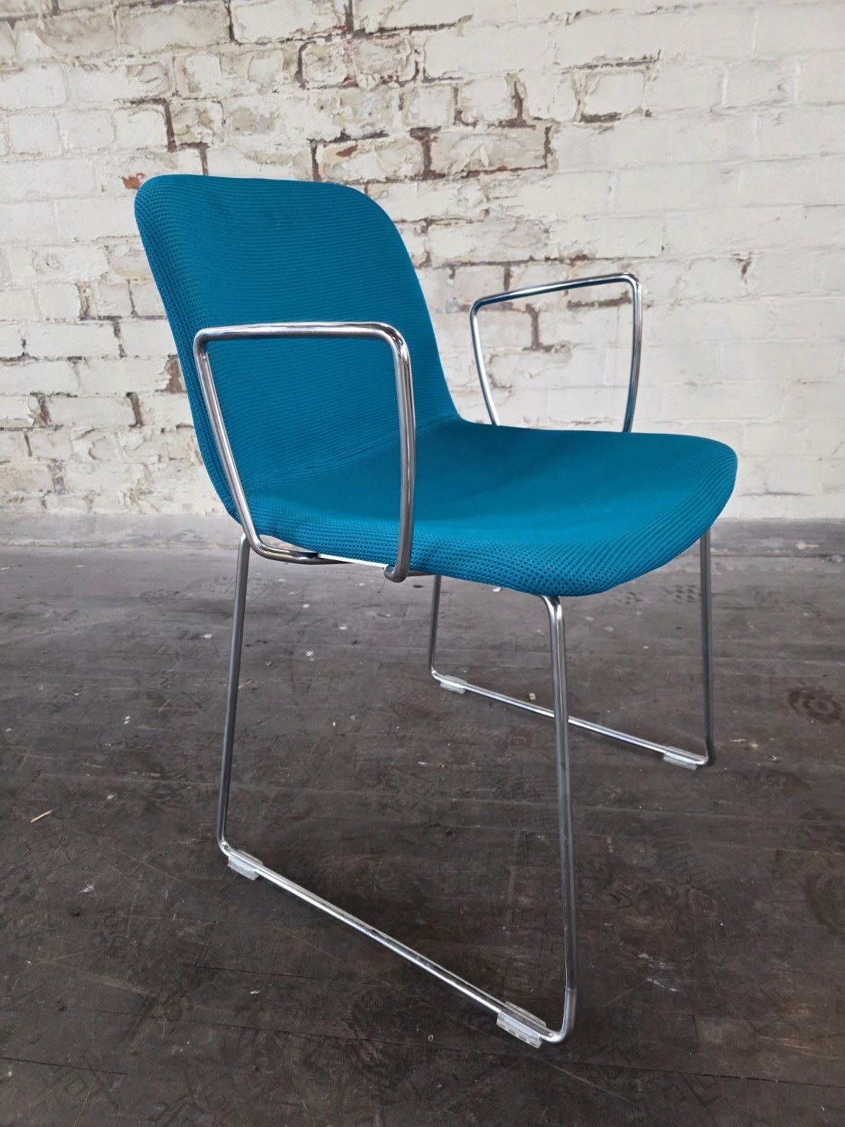 Verco Sola Chair With Blue Fabric Seat And Chrome Base photo vinterior