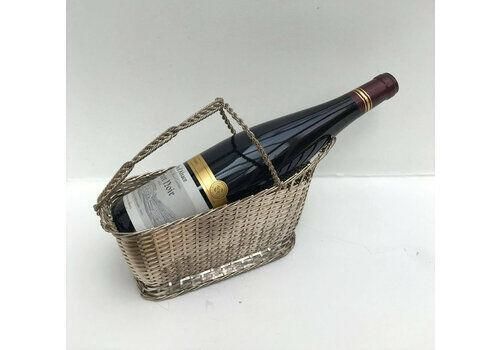 Wine Bottle Holder, Vintage Caddy Basket, Wine Carrier Tote, 20th Century Decor, Art Deco, Vintage French, Bar Accessories photo furniture