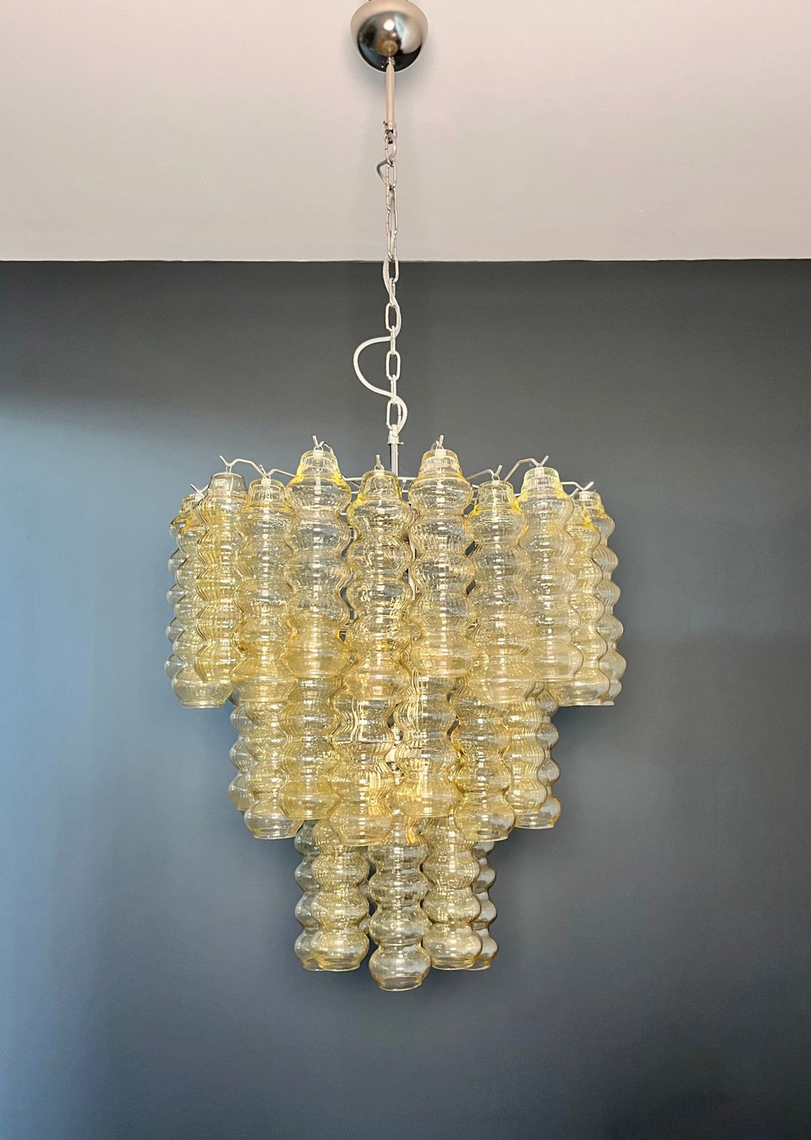 Three Tier Murano Glass Tube Chandelier   48 Clear Amber Glasses photo vinterior