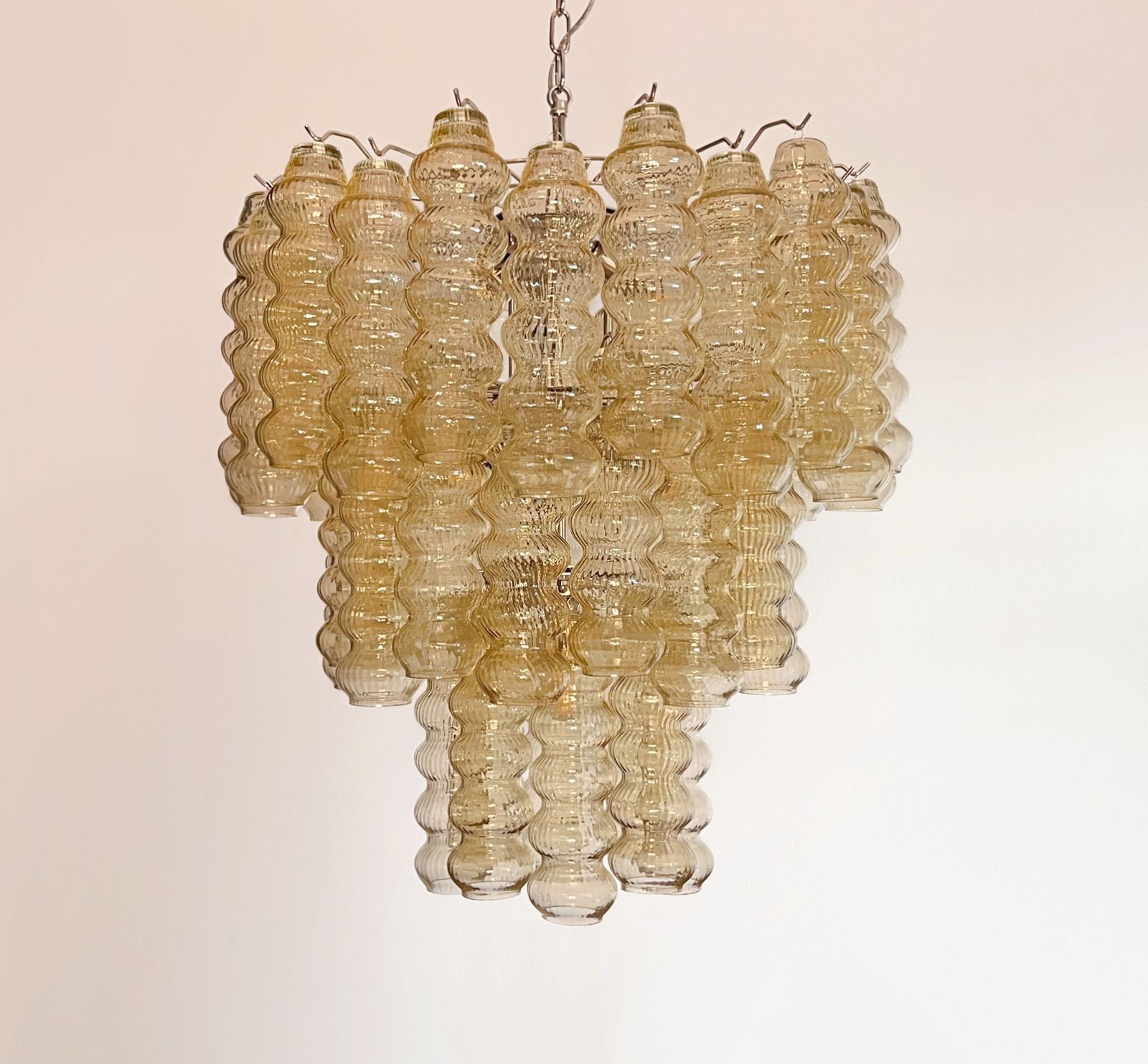 photo vintage Three Tier Murano Glass Tube Chandelier   48 Clear Amber Glasses