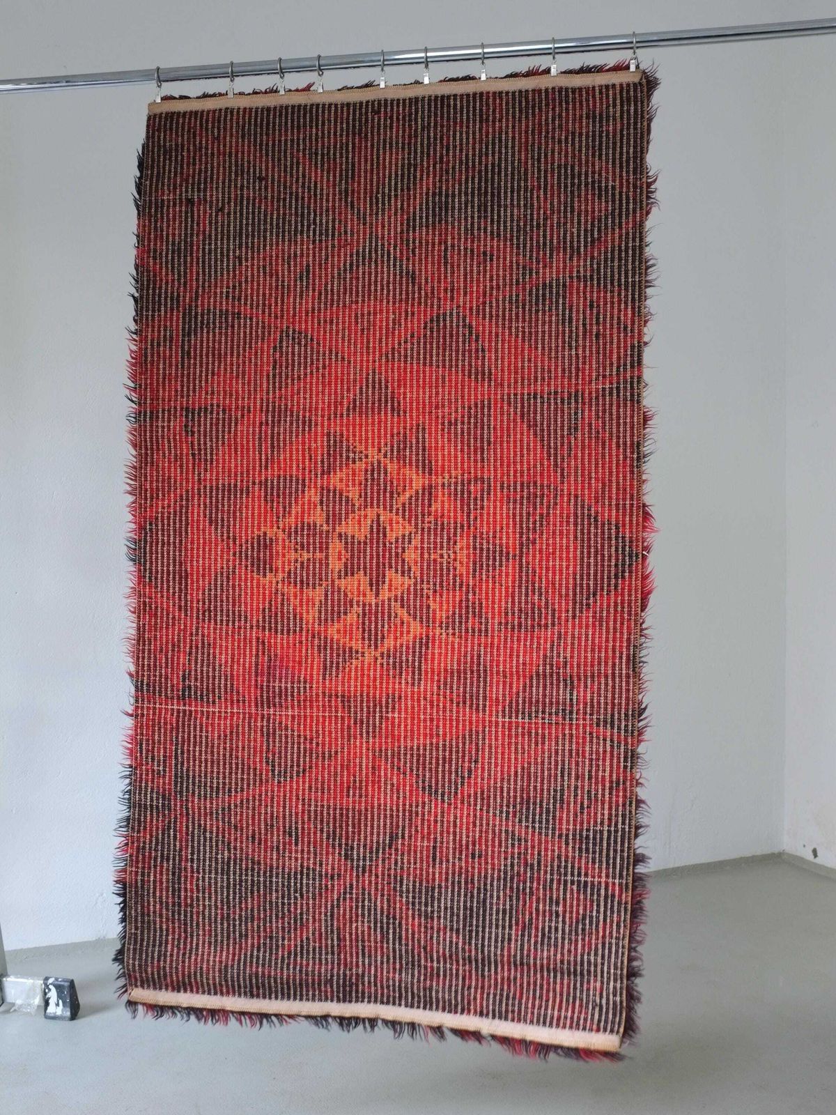 Mid Century Abstract Red Wool Rya Rug | Sweden | 1960s photo Textiles