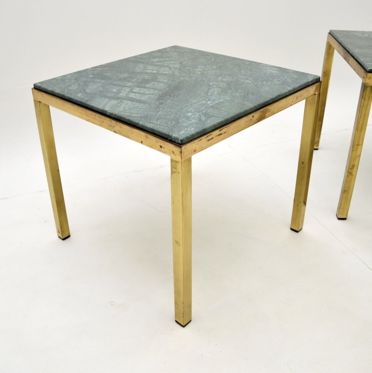 Pair Of Vintage French Brass Marble Top Side Tables photo Furniture