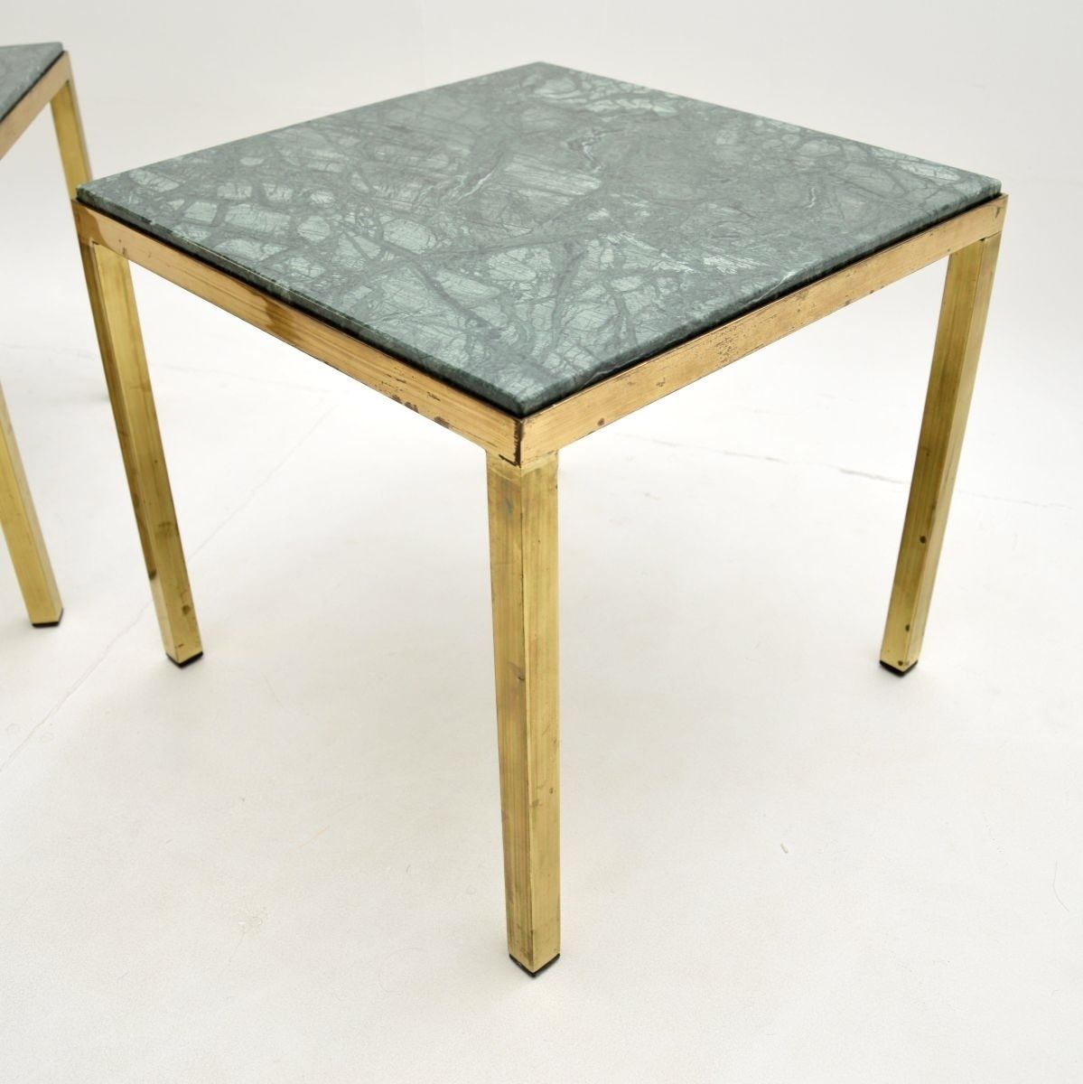 Pair Of Vintage French Brass Marble Top Side Tables photo 1034.0