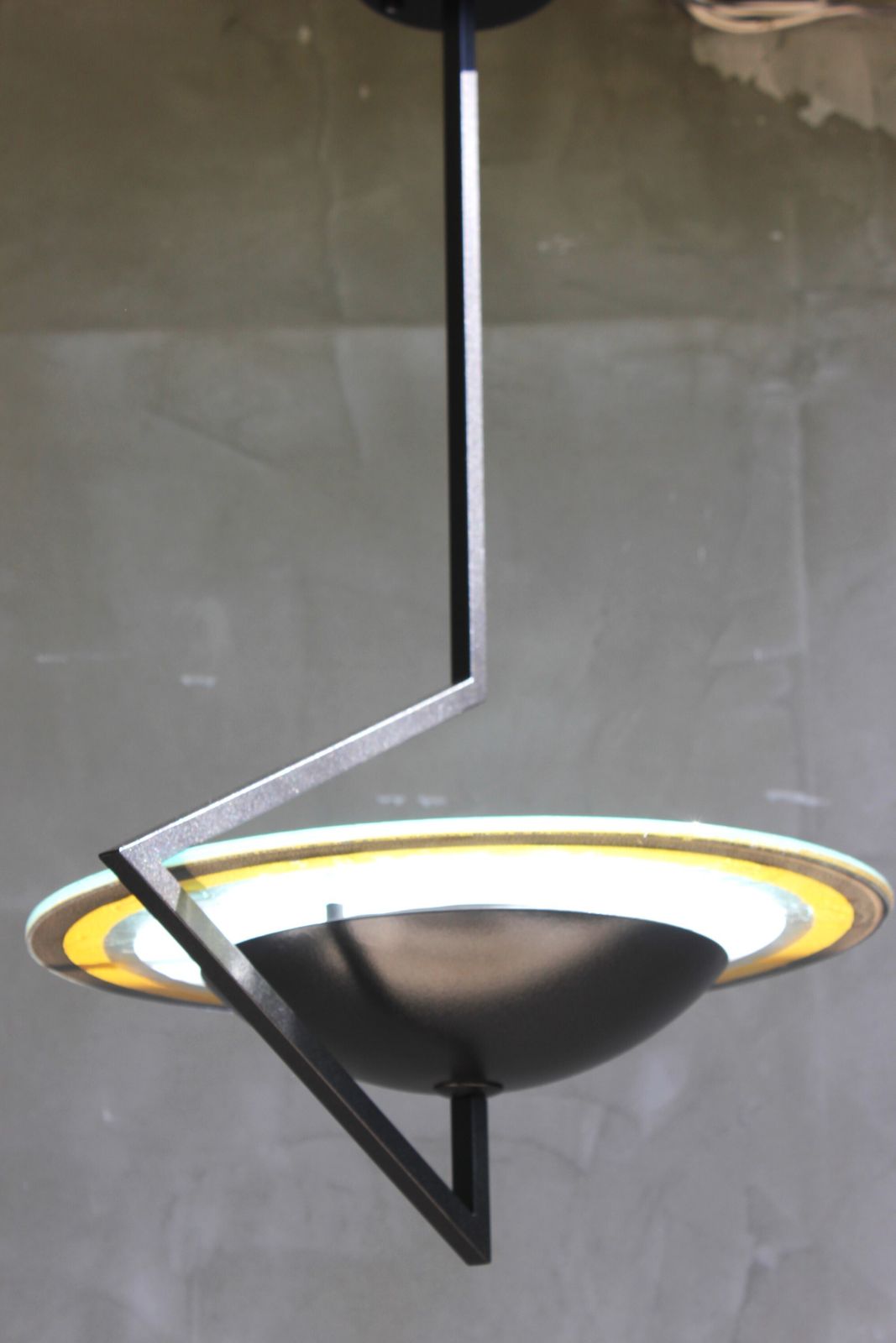 Modernist Pendant Light Metal Glass Shade 1980s Italian Ceiling Lamp Artistic Lighting photo Lighting