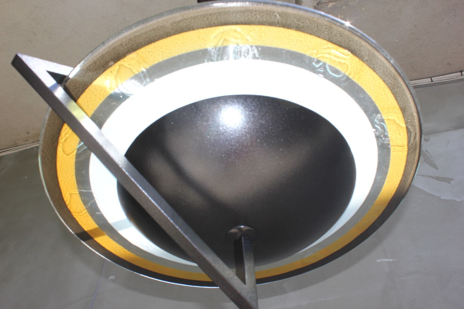 Modernist Pendant Light Metal Glass Shade 1980s Italian Ceiling Lamp Artistic Lighting photo 675.0