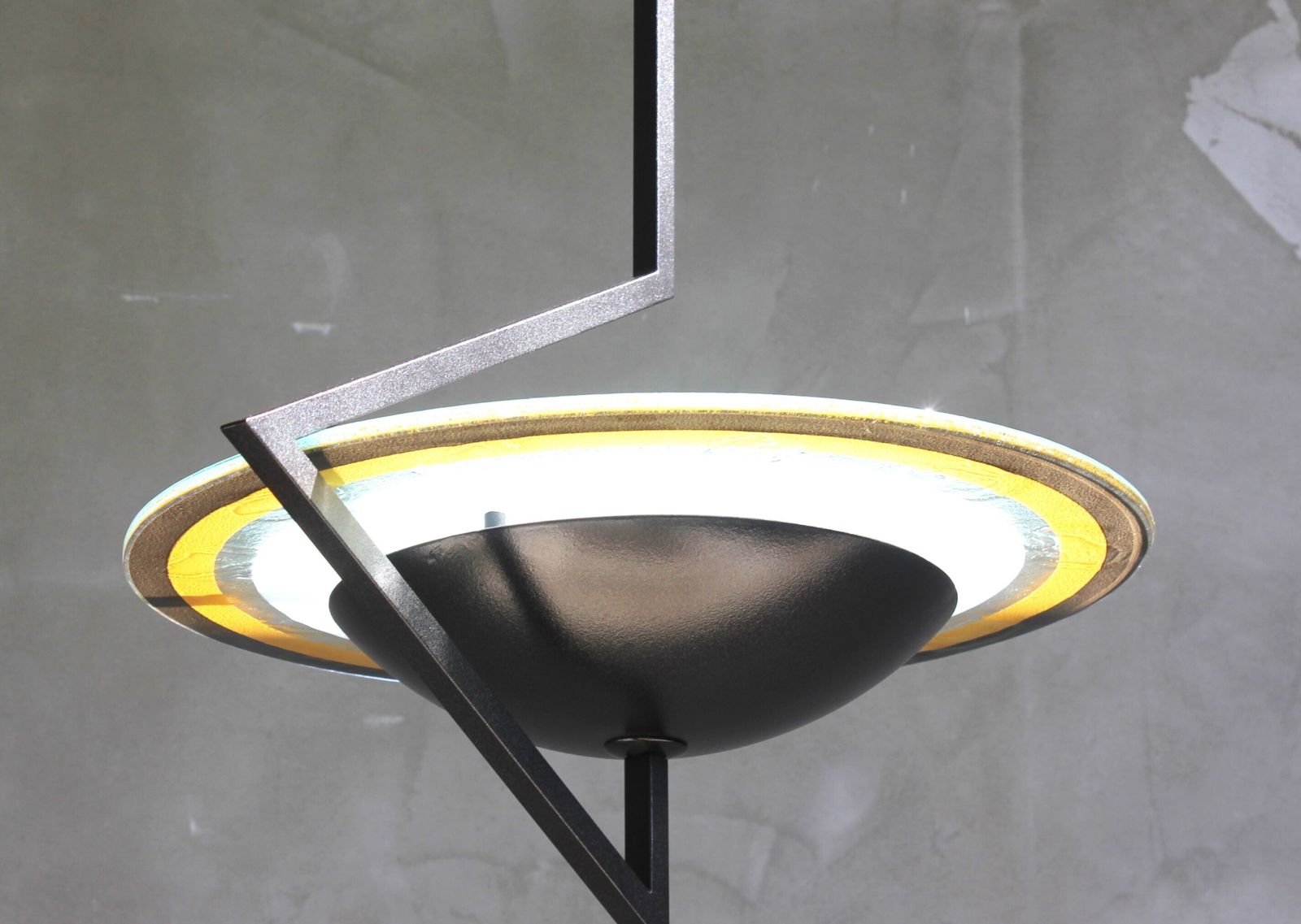 Modernist Pendant Light Metal Glass Shade 1980s Italian Ceiling Lamp Artistic Lighting photo vinterior