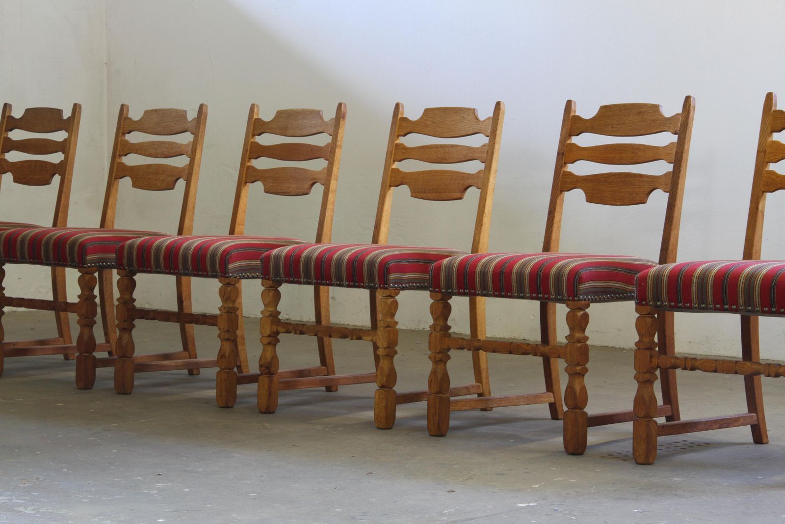 Vintage 1960s Danish Farmhouse Oak Dining Chairs Style Of Henning Kjærnulf photo for sale