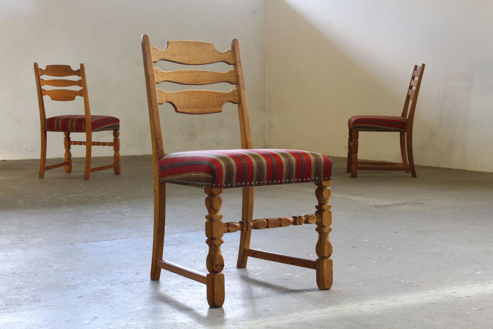Vintage 1960s Danish Farmhouse Oak Dining Chairs Style Of Henning Kjærnulf photo vinterior