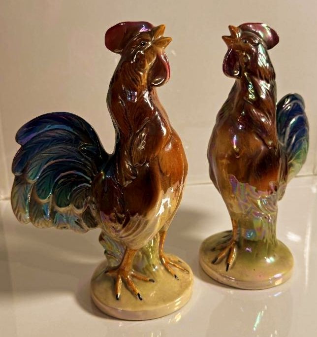 Pair Of Lustreware Cockerels By Jema Holland photo furniture