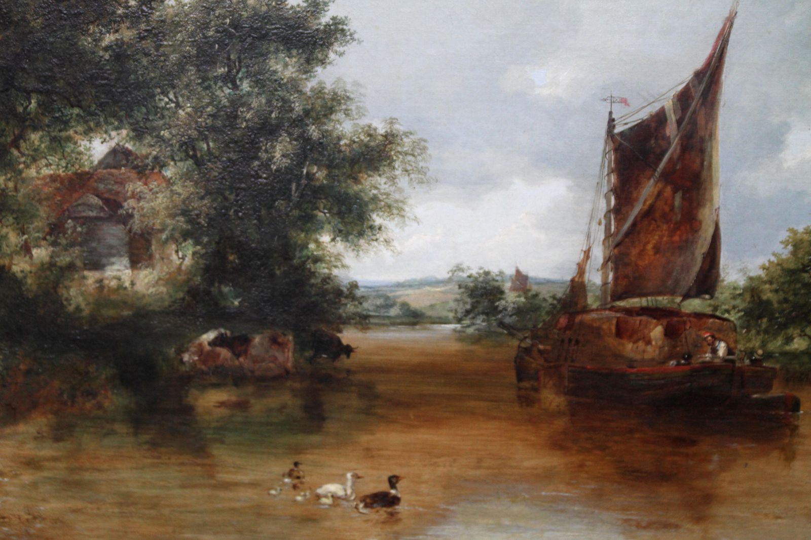 Pulling In The Creel Nets   British Victorian Art River Landscape Oil Paintingcirca 1865 photo buy