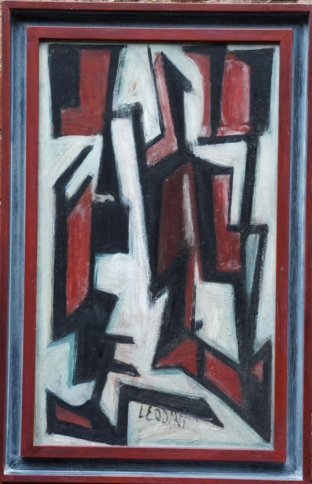 Leo Davyseated Figure III 1952   British Abstract Art Oil Painting Red White Black1952