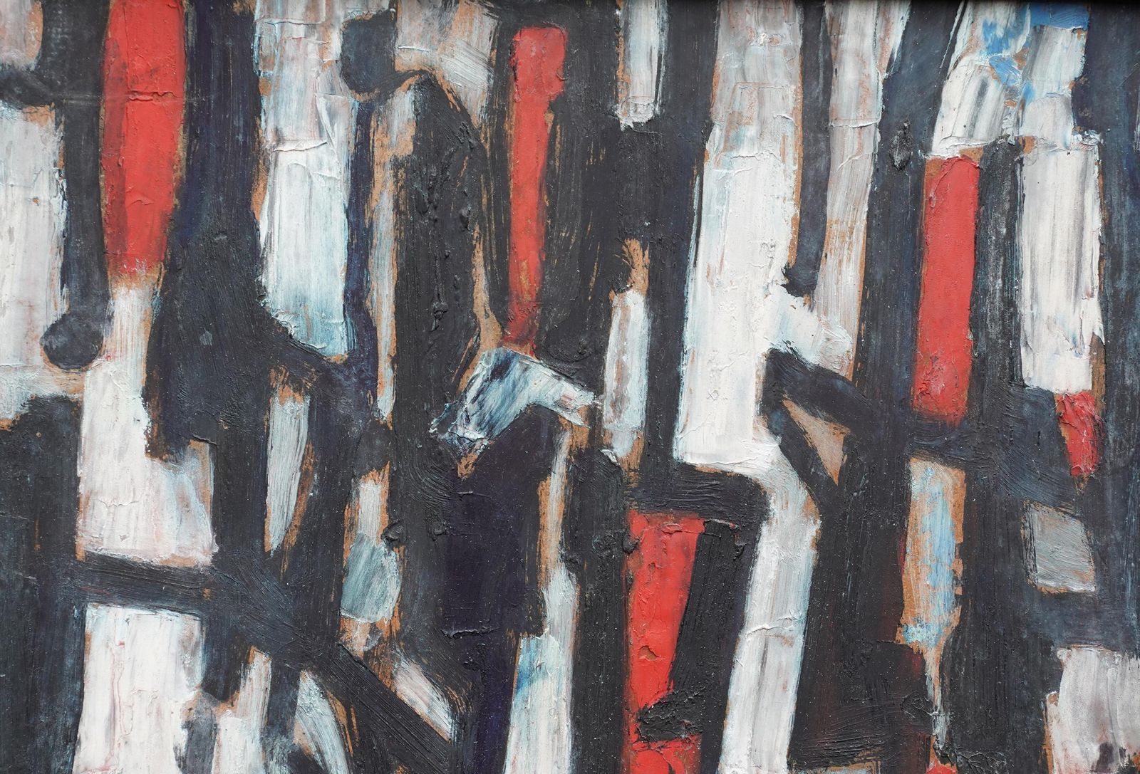 Leo Davystreet Scene II   British 1953 Abstract Art Oil Painting Red Black White1953 photo Art