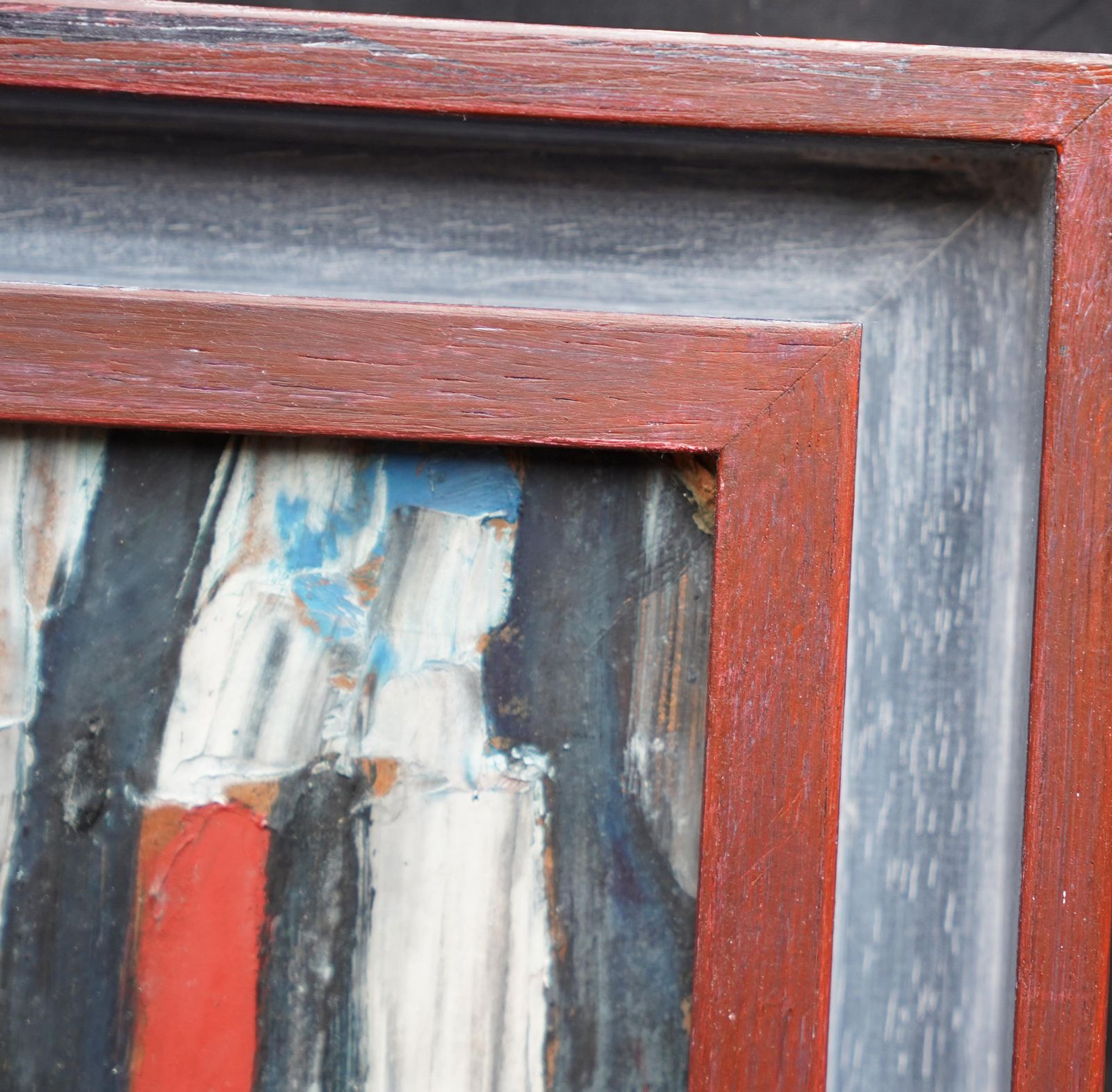 photo for sale Leo Davystreet Scene II   British 1953 Abstract Art Oil Painting Red Black White1953