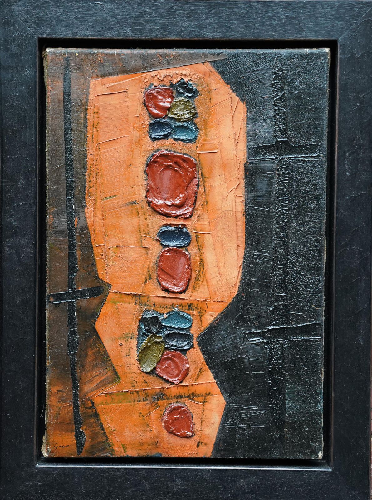 William Gearenigma No. 1   Scottish 1950's Abstract Art Oil Painting Orange Black1954