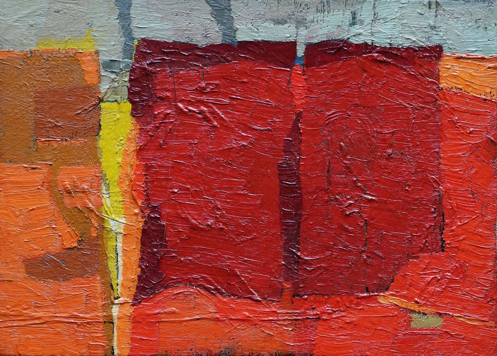 Peter L Fieldred On Orange And Green Abstract Landscape   British Fifties Art Oil Paintingcirca 1955 photo furniture