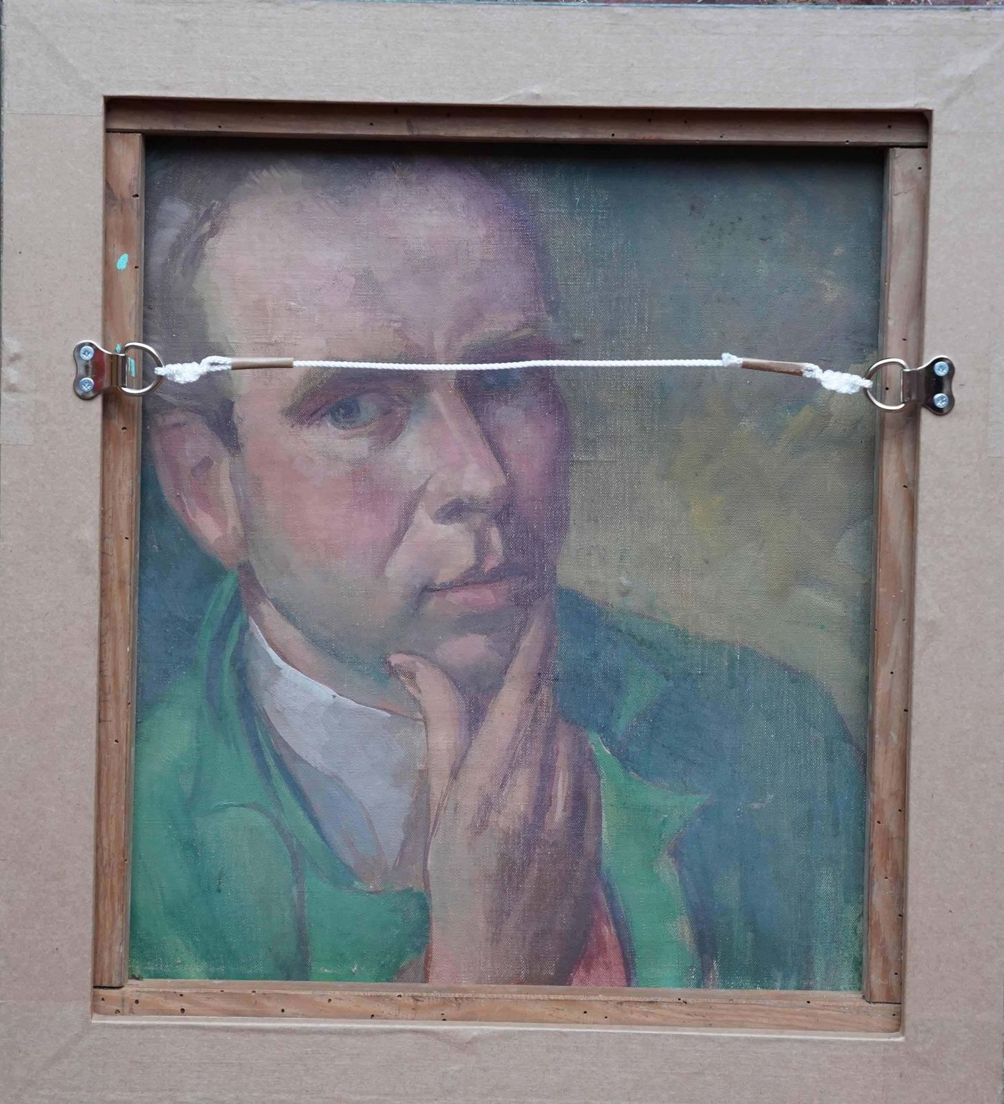 Peter L Fieldabstract With Man Verso   British Fifties Abstract Art Oil Painting Green Bluecirca 1955 photo vintage