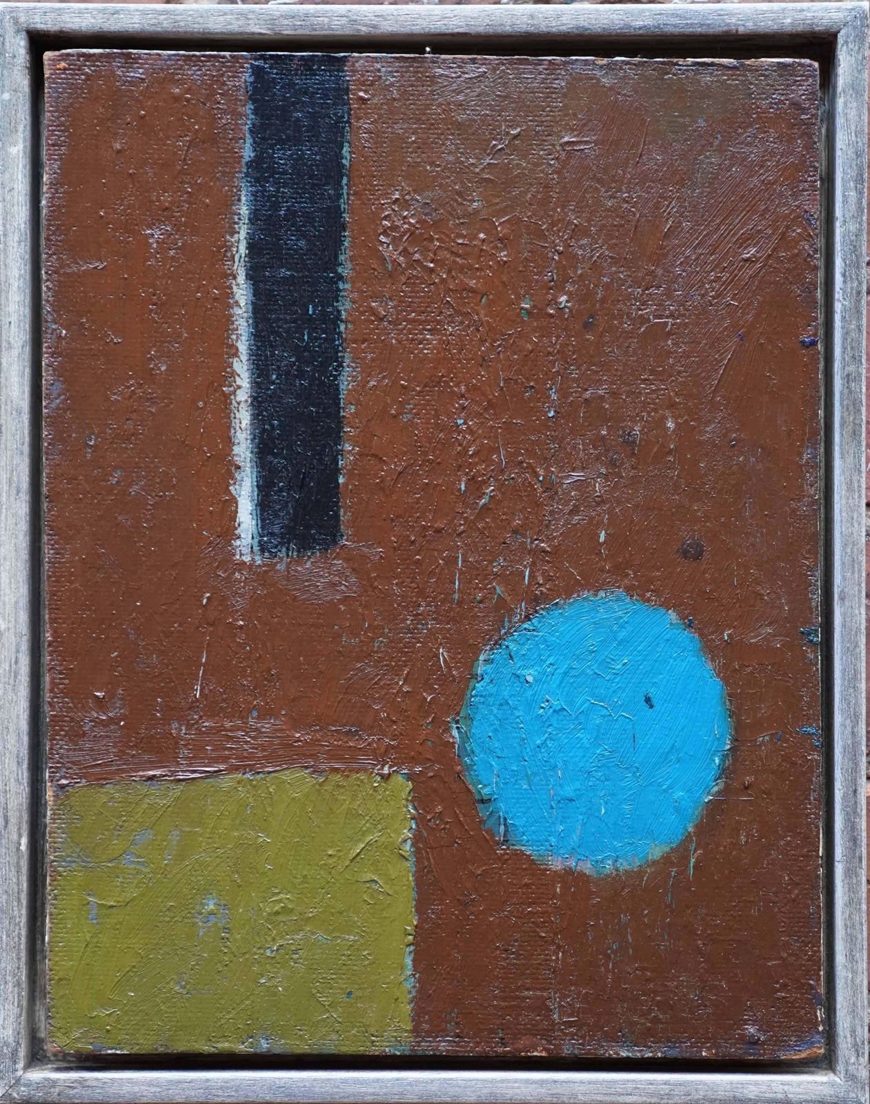 Peter L Fieldblue Circle On Brown Abstract   British Fifties Abstract Art Oil Paintingcirca 1955