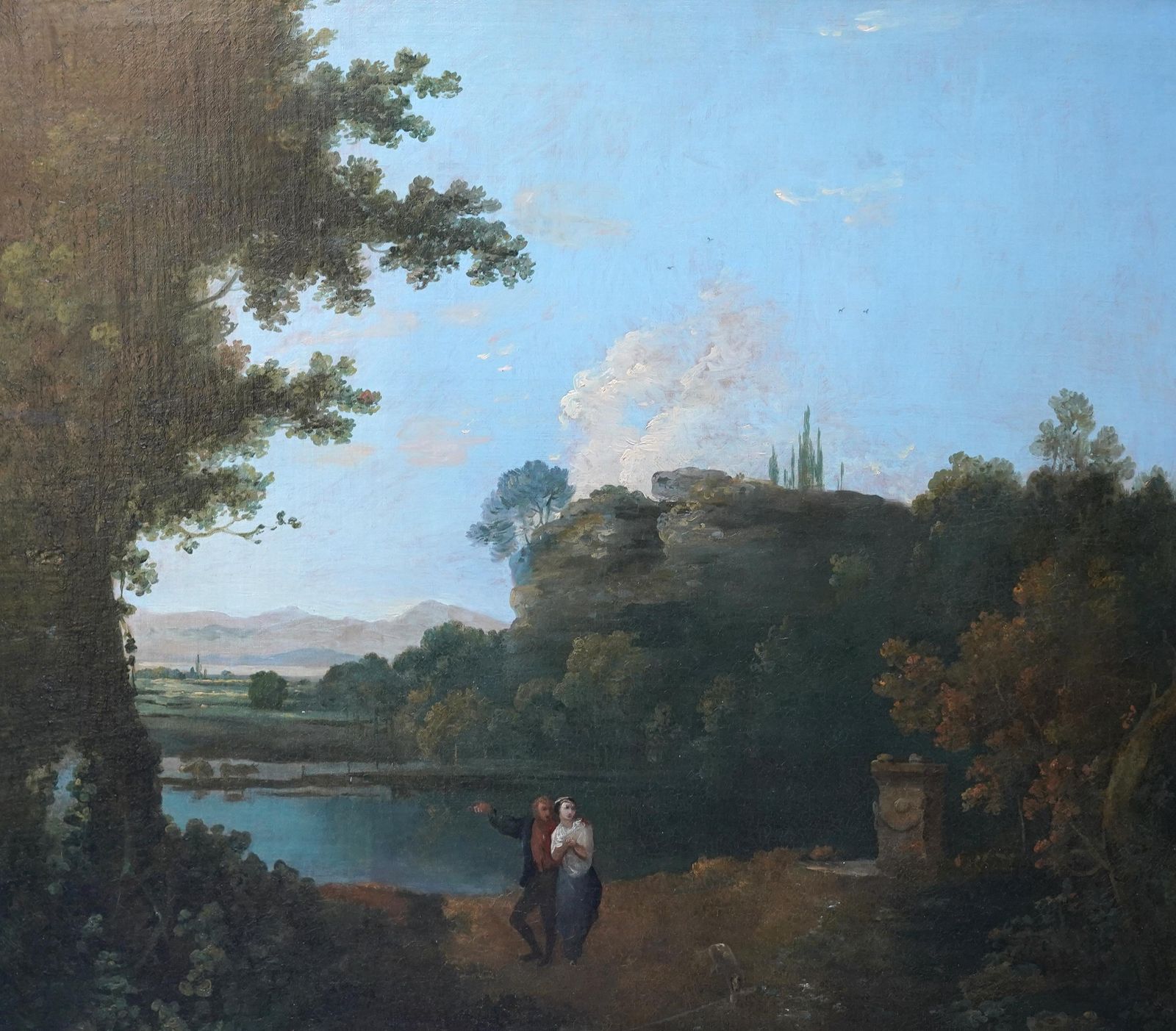 Lovers In Landscape   British 18th Century Old Master Pastoral Art Oil Paintingcirca 1750 photo furniture