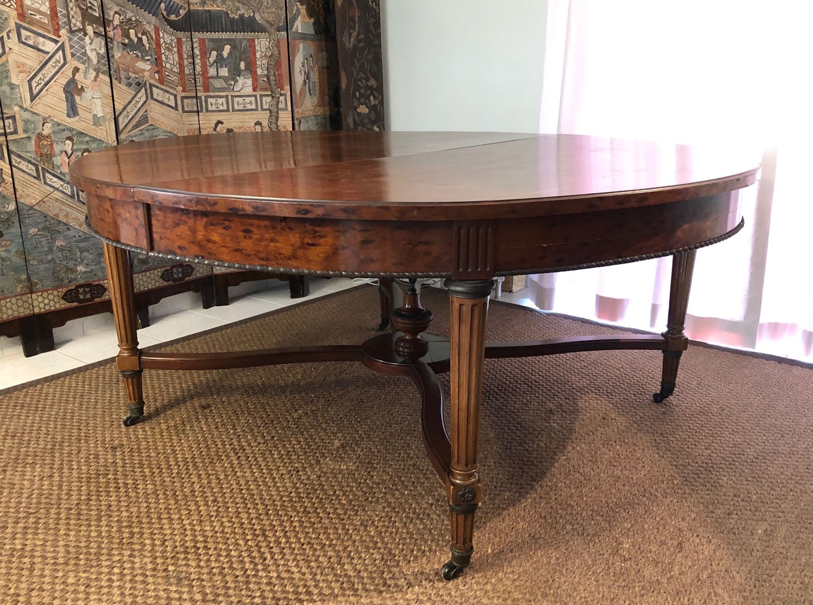 Large Pedestal Table With Central Leg In Mahogany, Brass And Bronze And Which Can Form A Large Dining Room Table photo furniture