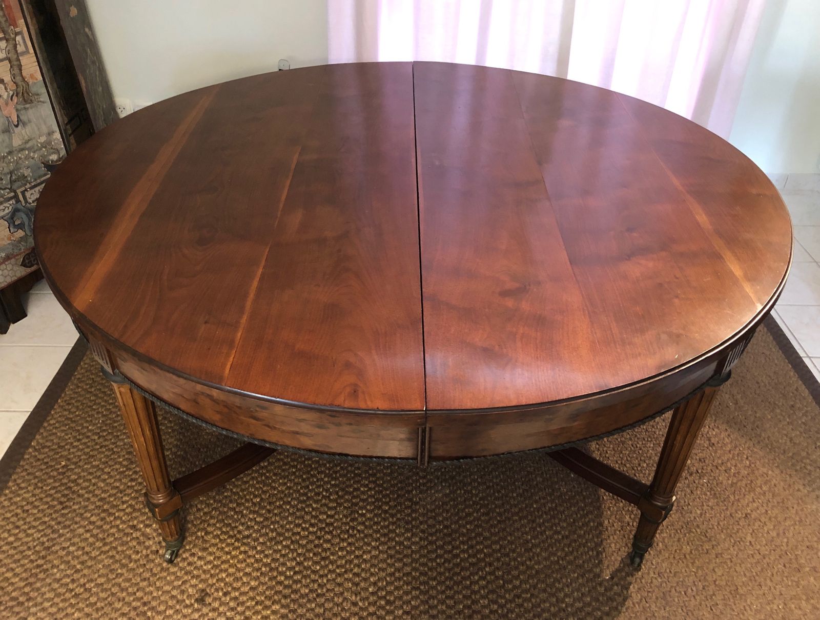 Large Pedestal Table With Central Leg In Mahogany, Brass And Bronze And Which Can Form A Large Dining Room Table photo for sale