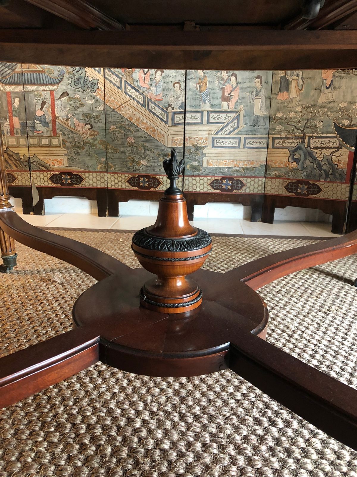 Large Pedestal Table With Central Leg In Mahogany, Brass And Bronze And Which Can Form A Large Dining Room Table photo buy