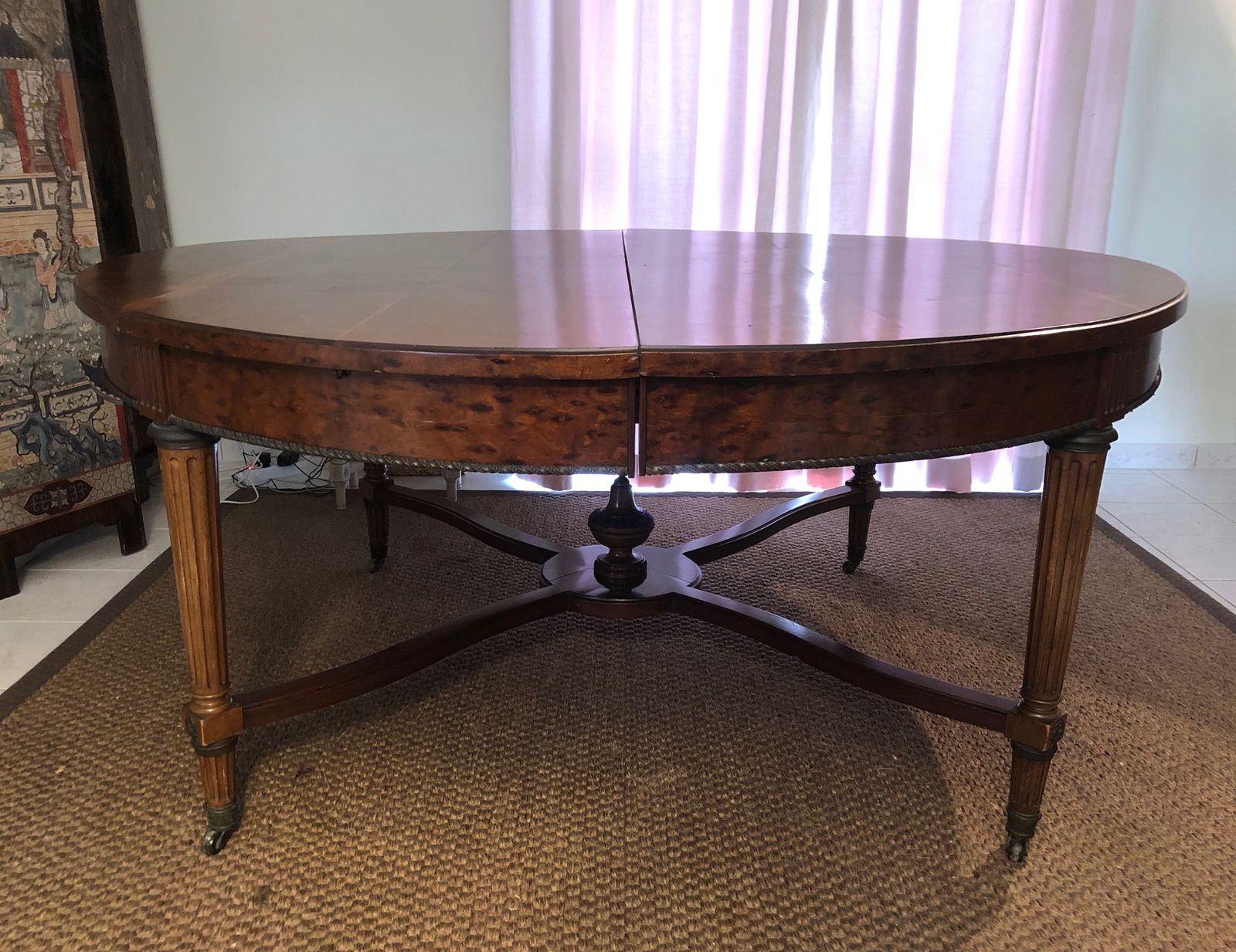 Furniture Large Pedestal Table With Central Leg In Mahogany, Brass And Bronze And Which Can Form A Large Dining Room Table photo