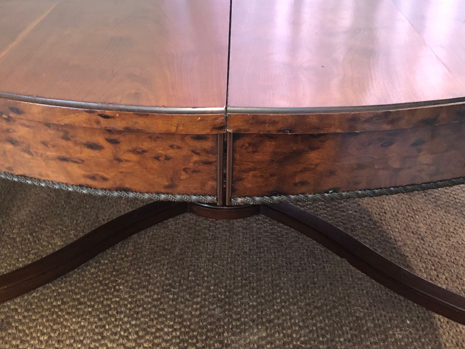photo vinterior Large Pedestal Table With Central Leg In Mahogany, Brass And Bronze And Which Can Form A Large Dining Room Table