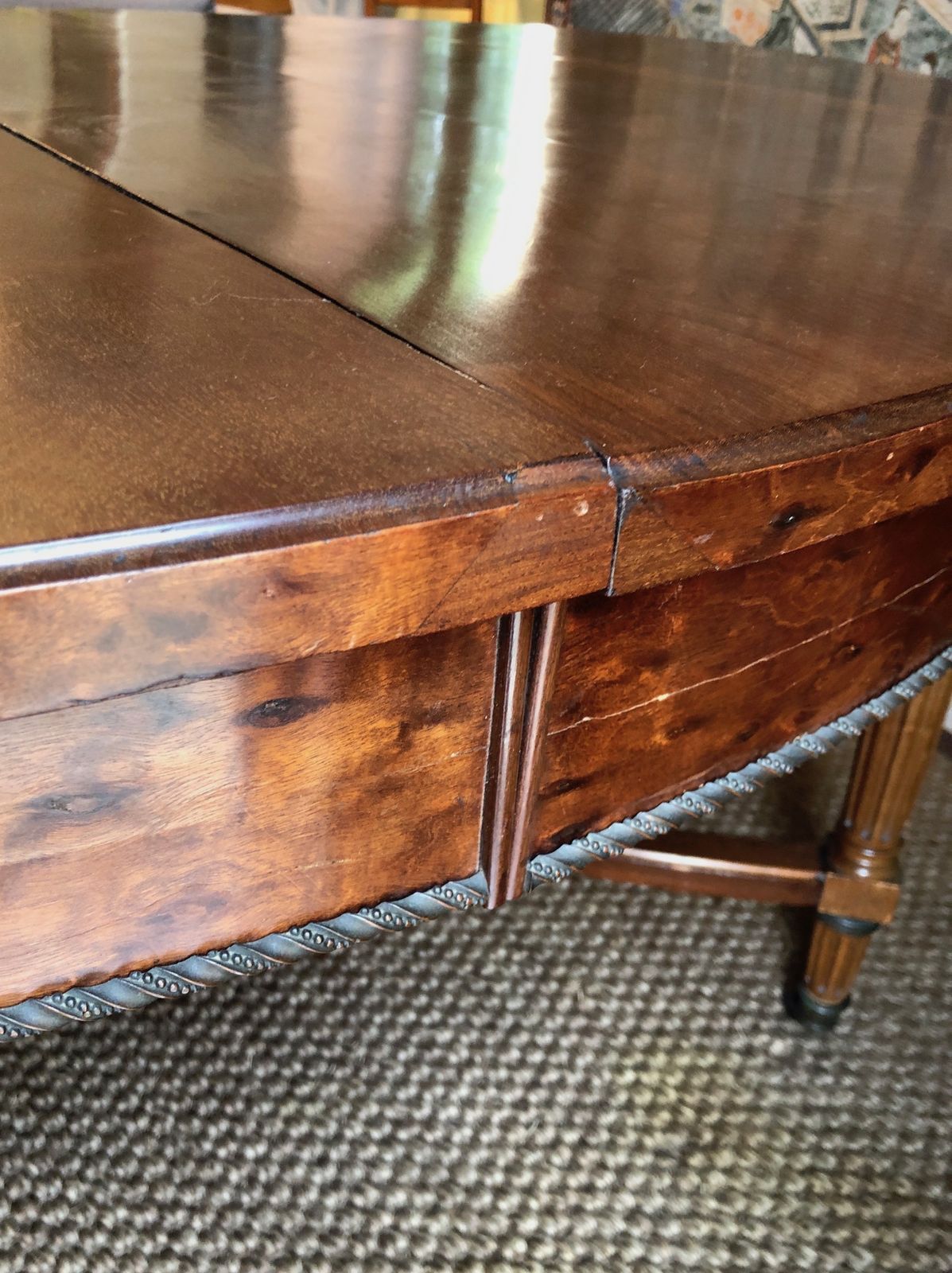 photo buy Large Pedestal Table With Central Leg In Mahogany, Brass And Bronze And Which Can Form A Large Dining Room Table