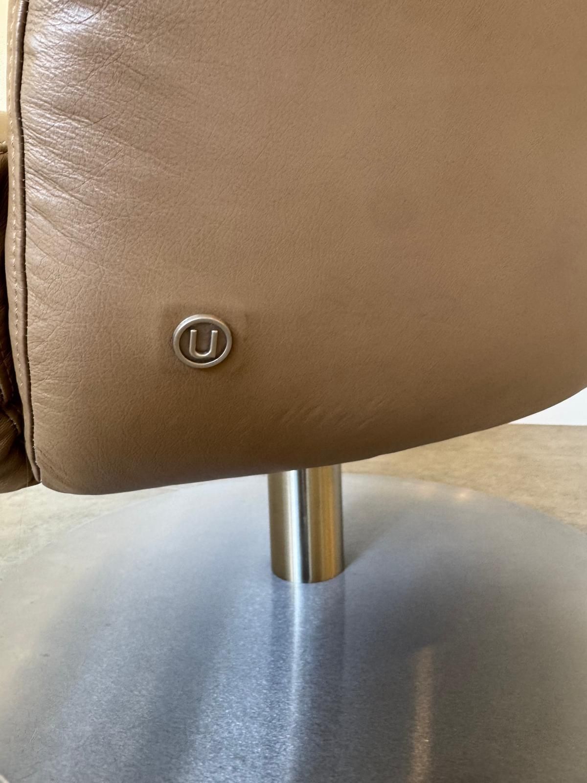 Natuzzi Leather Swivel Armchair / Chair In Light Tan photo buy