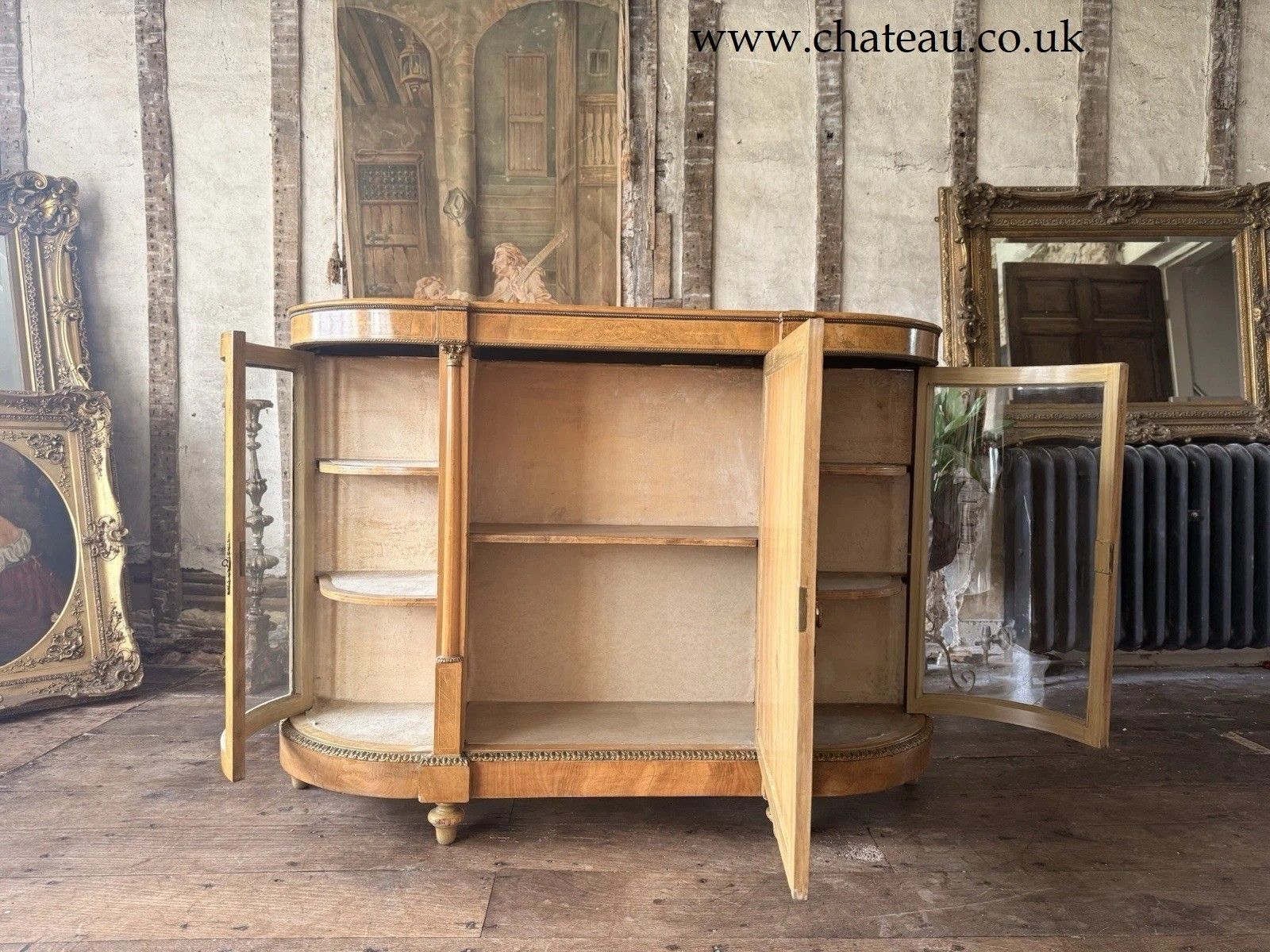 photo vinterior Rare Maple Antique Credenza Louis XVI French Display Porcelain Sideboard Cabinet