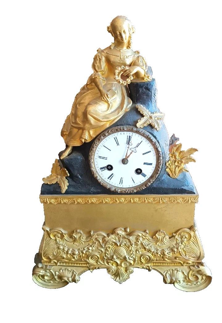 Antique Napoleon III Mercury Gilded Bronze Table Clock France