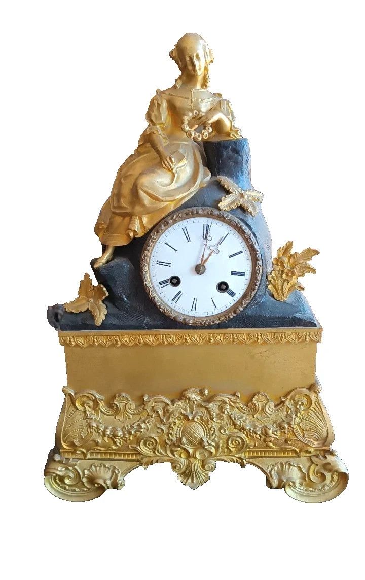 Antique Napoleon III Mercury Gilded Bronze Table Clock France photo furniture