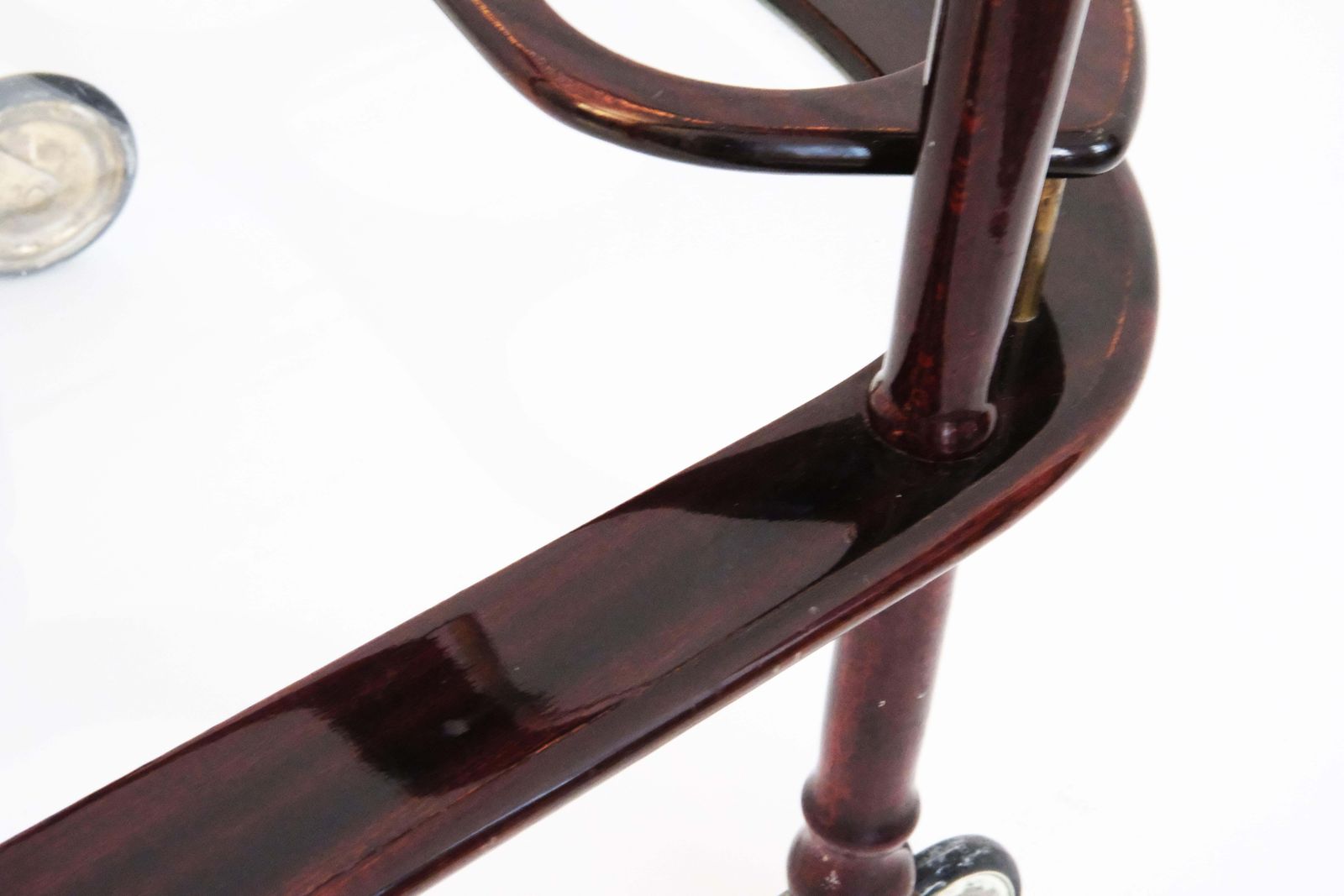20th C. Two Tier Serving Cart In Varnished Wood & Glass With Brass Details, 1940 photo vinterior