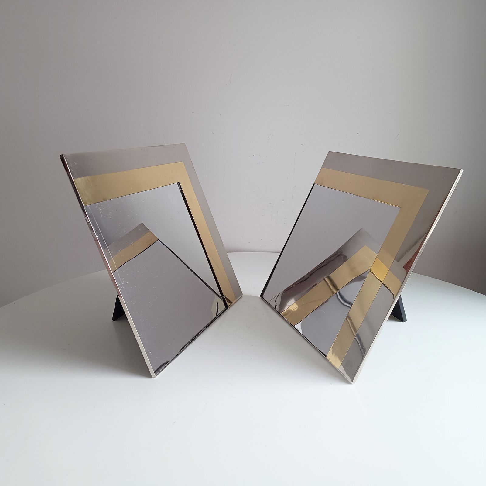 Pair Of Luxury Chrome Gold Frames Belgo Chrom, Hollywood Regency photo furniture