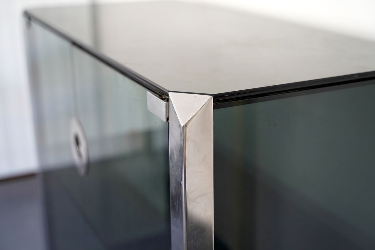 Italian Glass And Chrome Cabinet By Willy Rizzo For Mario Sabot, 1970s photo for sale