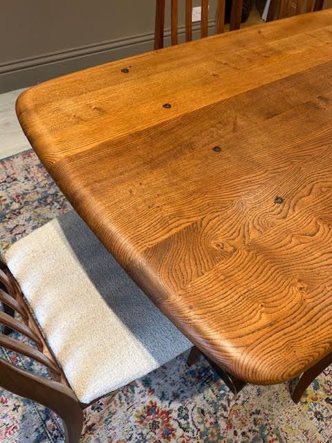 Ercol Style 6 Seater Table With 6 G Plan Refurbished Chairs With Cream Boule Seat Pads photo for sale