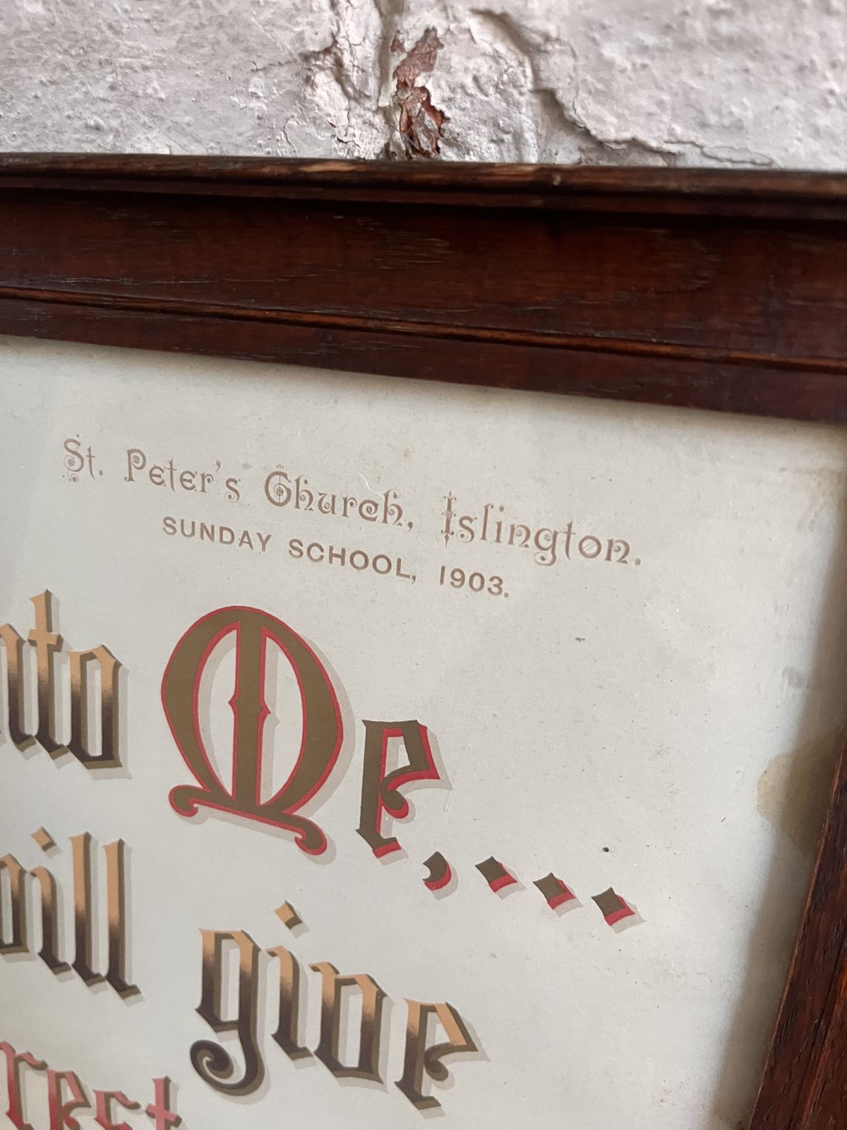 Antique Bible Verse Sunday School Religious Picture In Original Oak Frame photo for sale