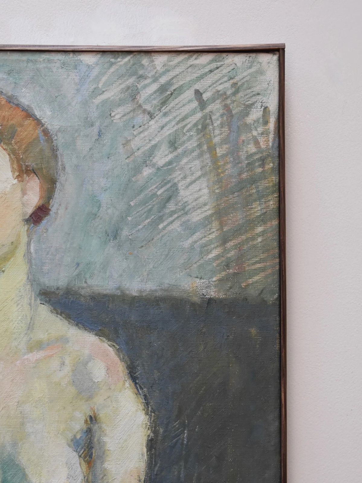Mid Century Portrait Of A Seated Nude Woman, Oil On Canvas. photo vinterior