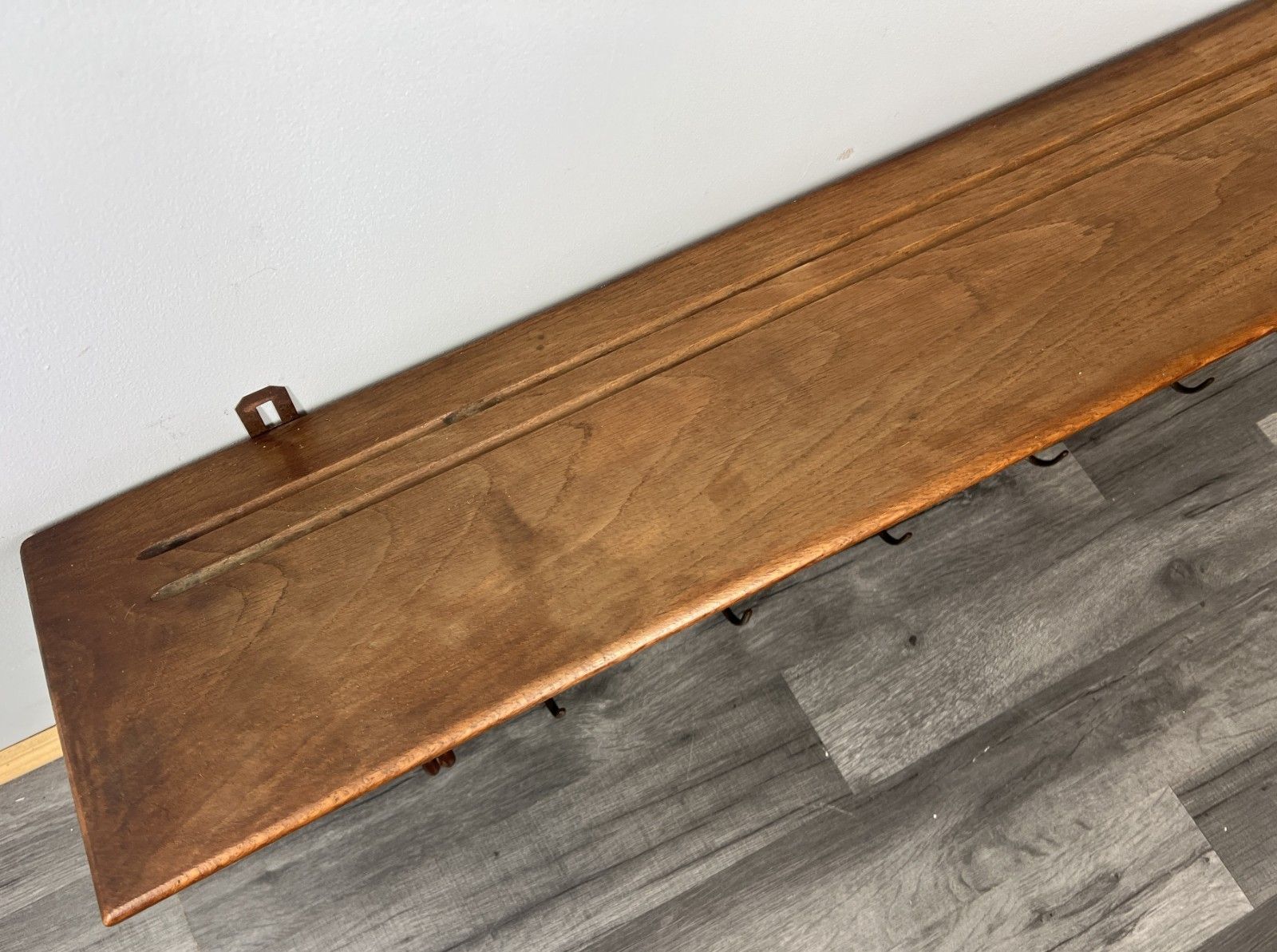 photo for sale French Vintage Coat Rack Oak 5 Hooks Ornate Wall Shelf Carved Coat Lot 4445