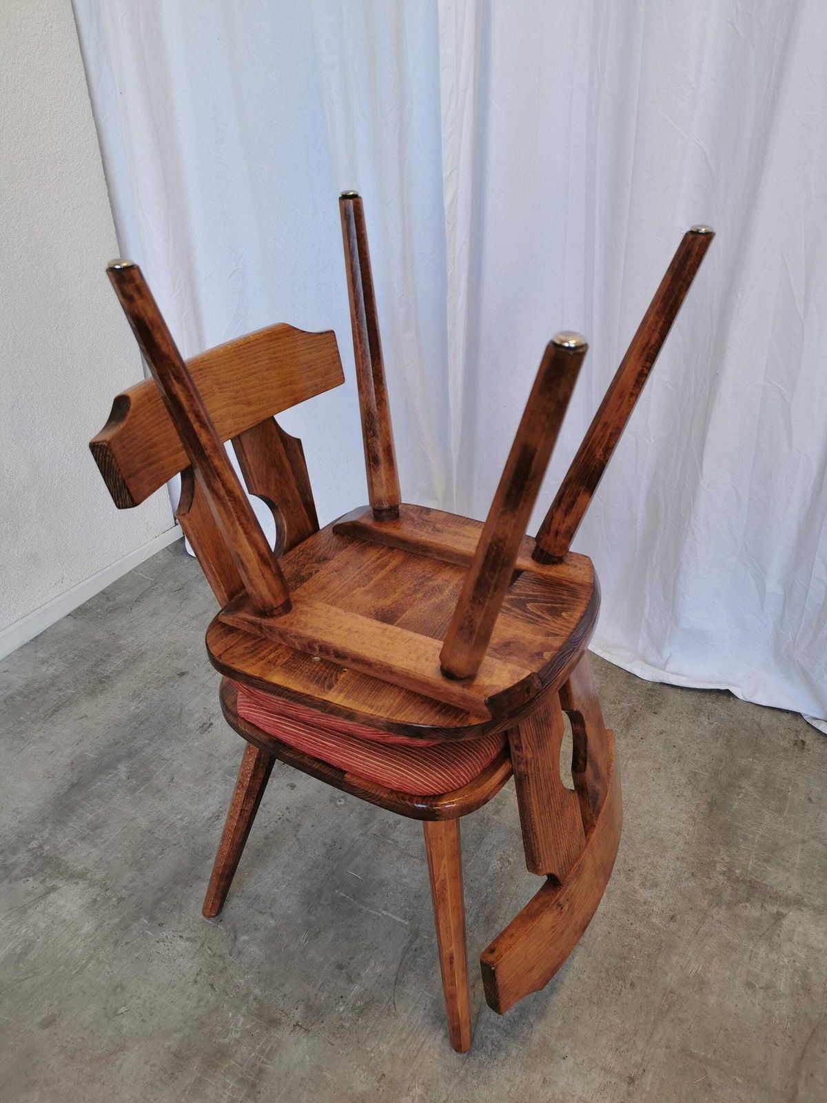 Furniture 1 Of 2 Vintage Tyrolean Wooden Dining Chairs, Austrian Farmhouse Alpine Style Chairs, 1970s photo