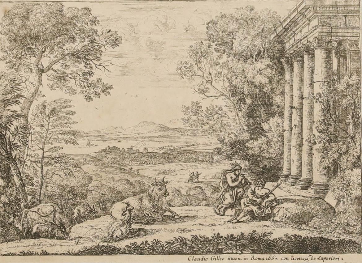Claude Le Lorrain (1600 1682) Framed 18th Century Etching, Mercury And Argus photo for sale