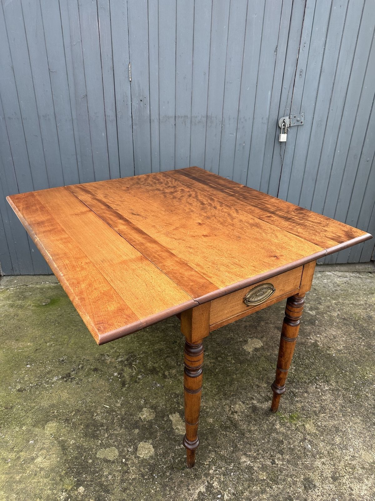 Antique Fruitwood Drop Leaf Table With Drawer photo for sale