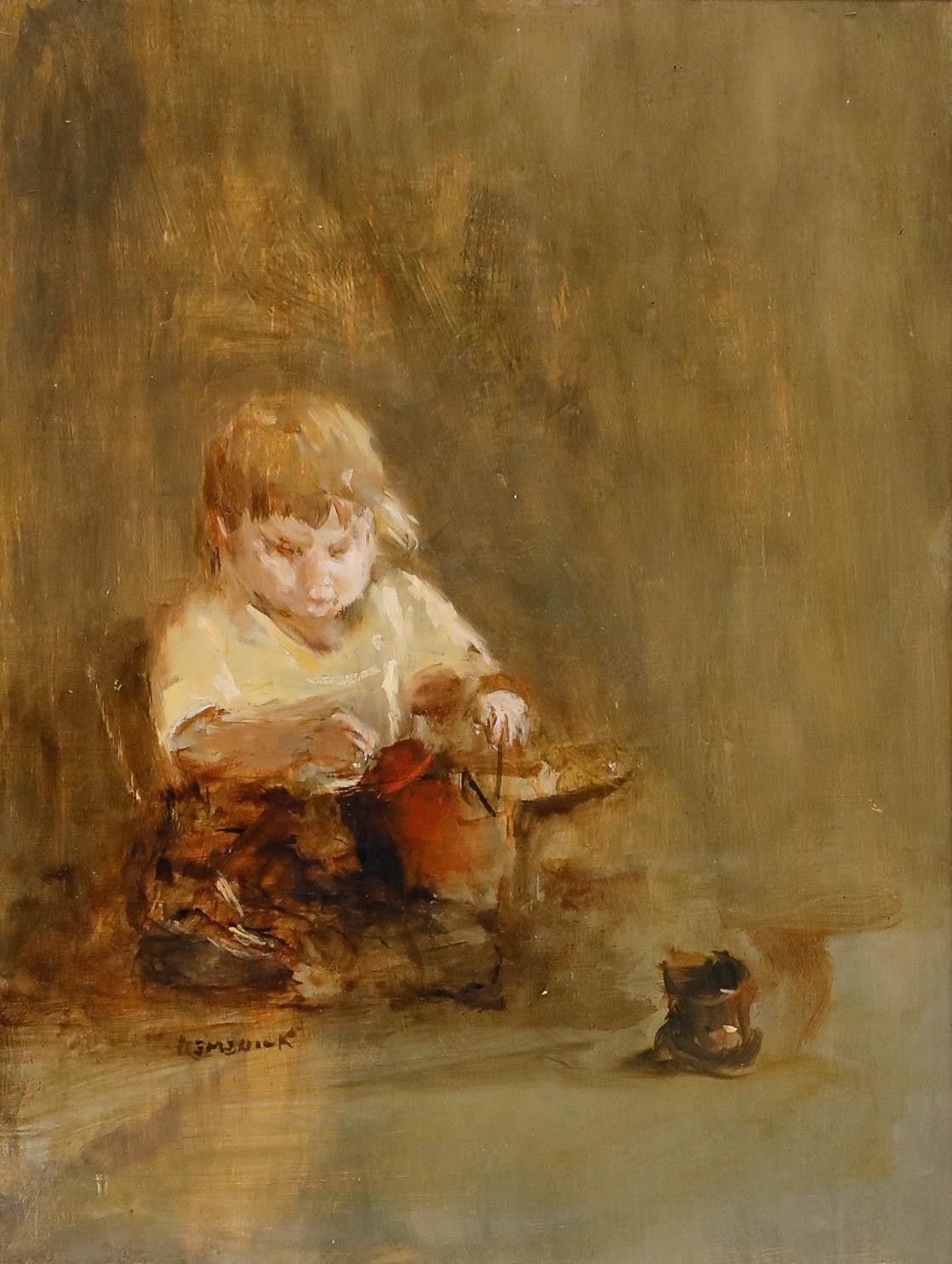 Seymour Remenick (1923 1999) Mid 20th Century Oil, The Artist's Daughter photo furniture